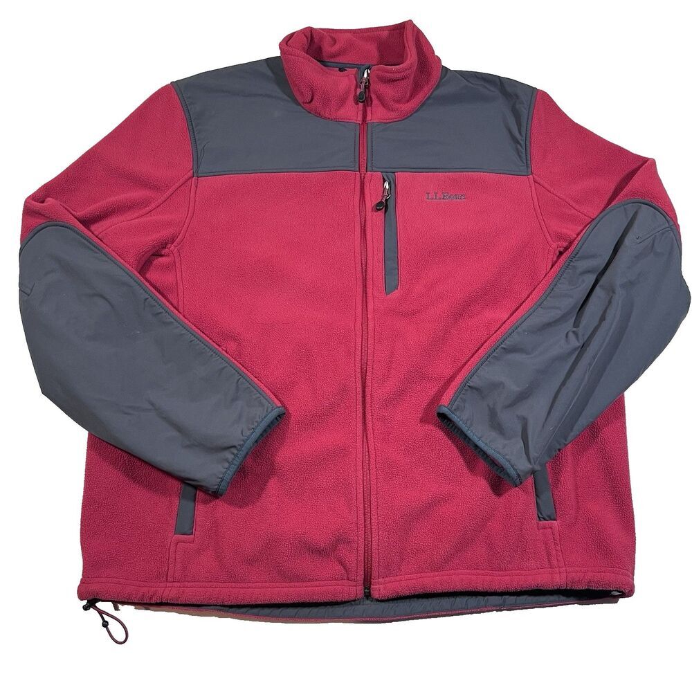 LL Bean Polartec Fleece Wind Pro Full Zip Jacket Red Gray Outdoor Men's Size XL